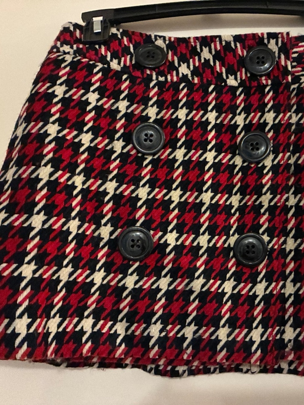 Express Double Breasted Red and Black Houndstooth Mini Skirt Size 4